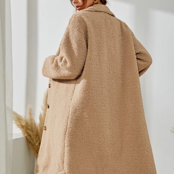 Casual Flap Pocket Teddy Coat Khaki - Picture 3 of 5